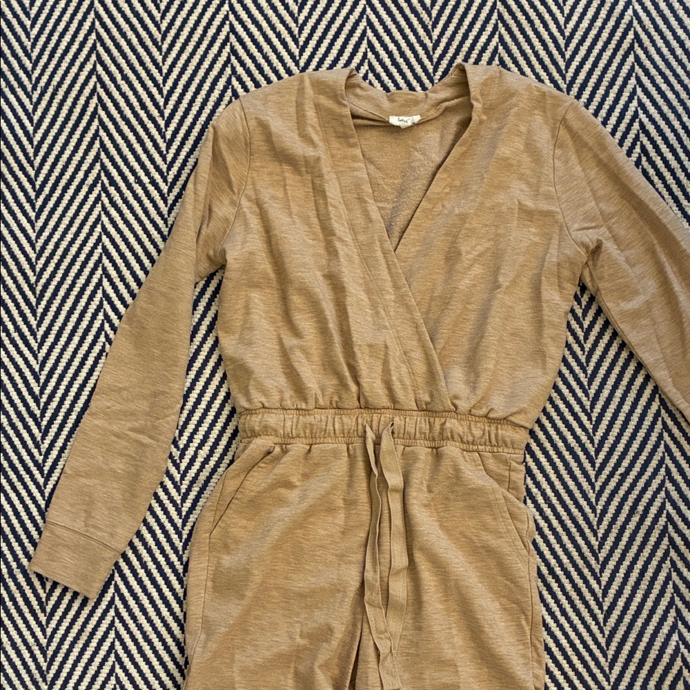 Splendid Tan Long-Sleeve Wrap Jumpsuit